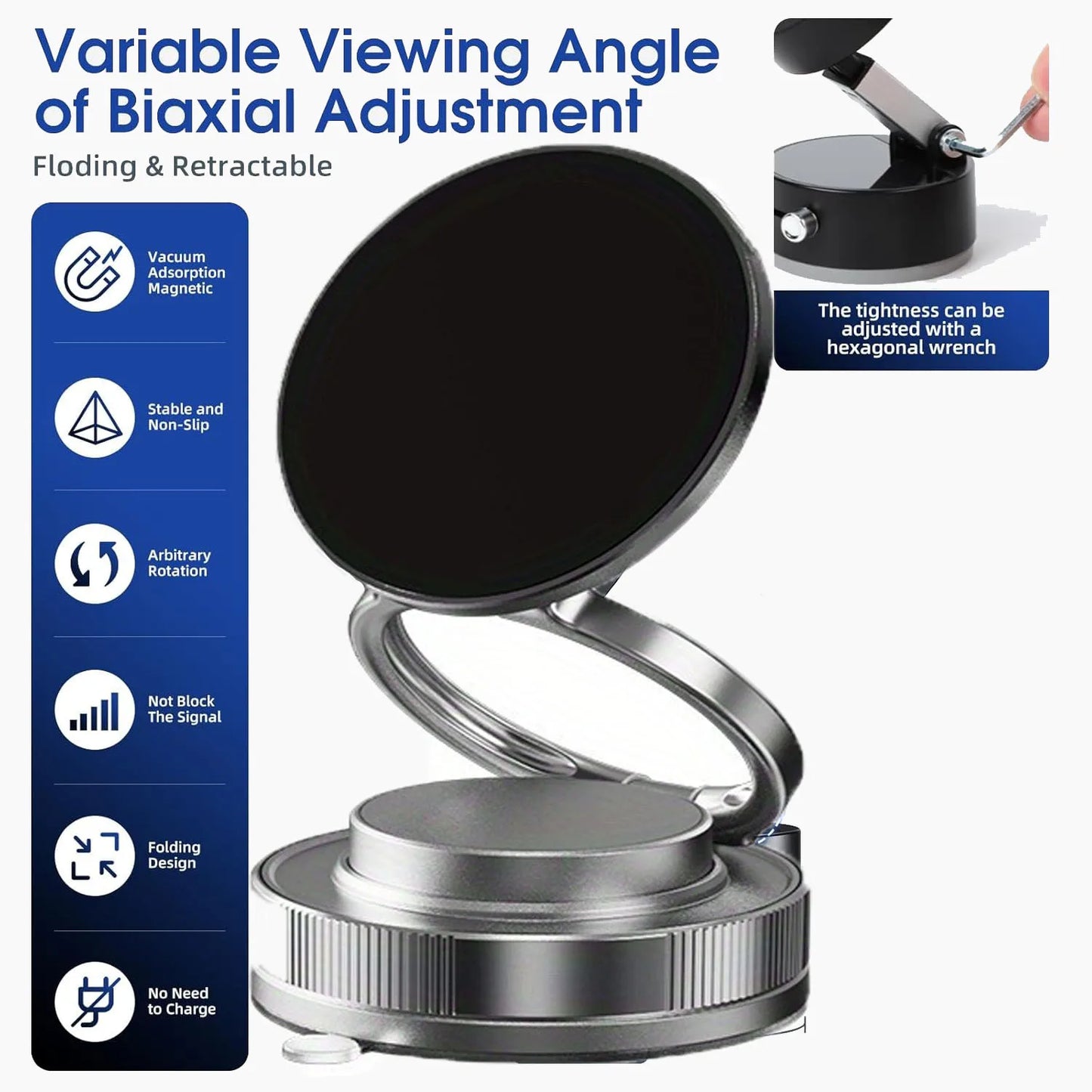 Suction Cup Phone Mount Magnetic Phone Holder for Car 360°Adjustable Vacuum Suction Phone Mount for Gym/Mirror/Smooth Surface