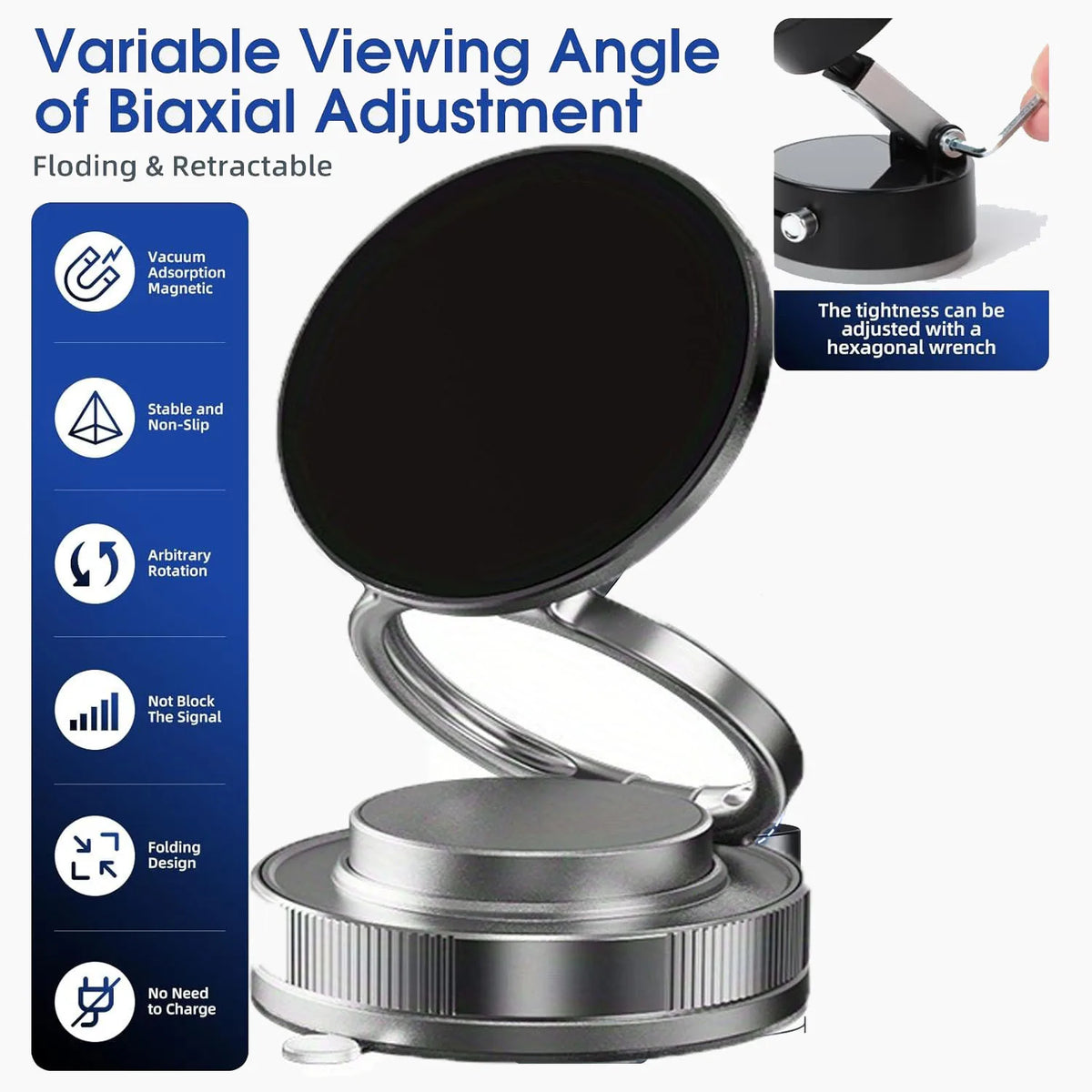 Suction Cup Phone Mount Magnetic Phone Holder for Car 360°Adjustable Vacuum Suction Phone Mount for Gym/Mirror/Smooth Surface