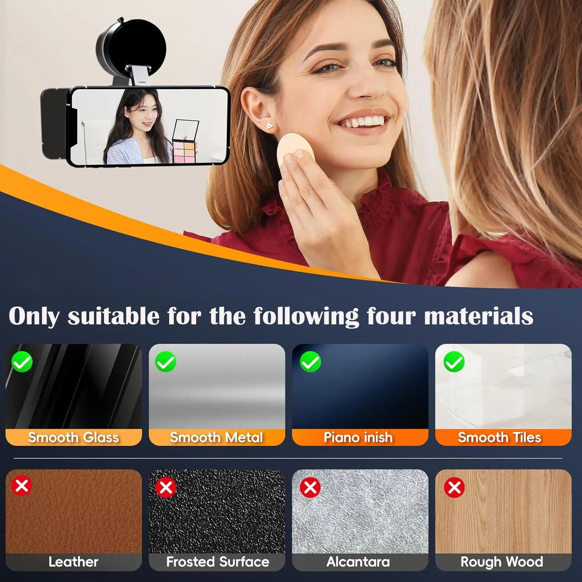Suction Cup Phone Mount Magnetic Phone Holder for Car 360°Adjustable Vacuum Suction Phone Mount for Gym/Mirror/Smooth Surface